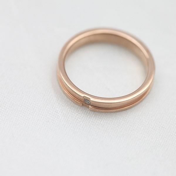 結婚指輪 ピンクゴールド メンズ K18PG 刻印無料 ダイヤ 0.01ct クロス 十字 つや消し 指輪 ゴールドの画像