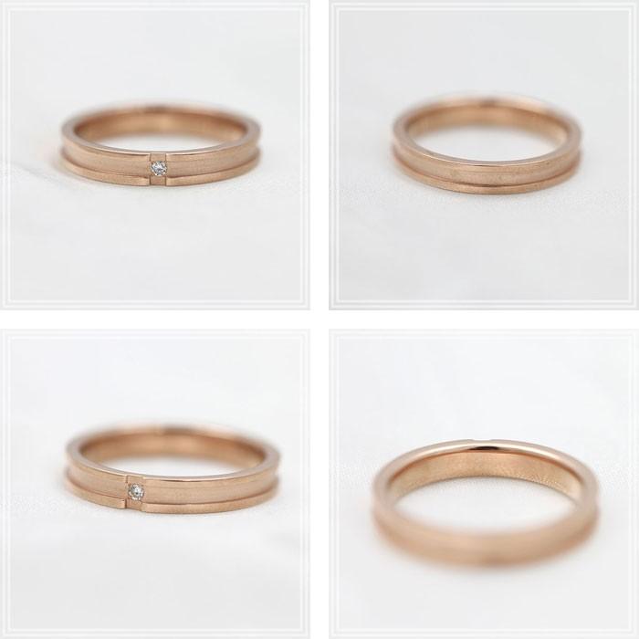 結婚指輪 ピンクゴールド メンズ K18PG 刻印無料 ダイヤ 0.01ct クロス 十字 つや消し 指輪 ゴールドの画像