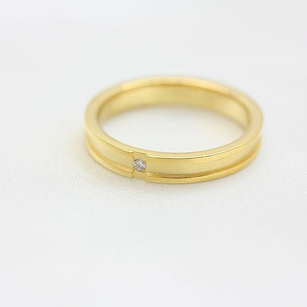 結婚指輪 ゴールド メンズ K18YG 刻印無料 ダイヤ 0.01ct クロス 十字 つや消し 指輪 ゴールドの画像