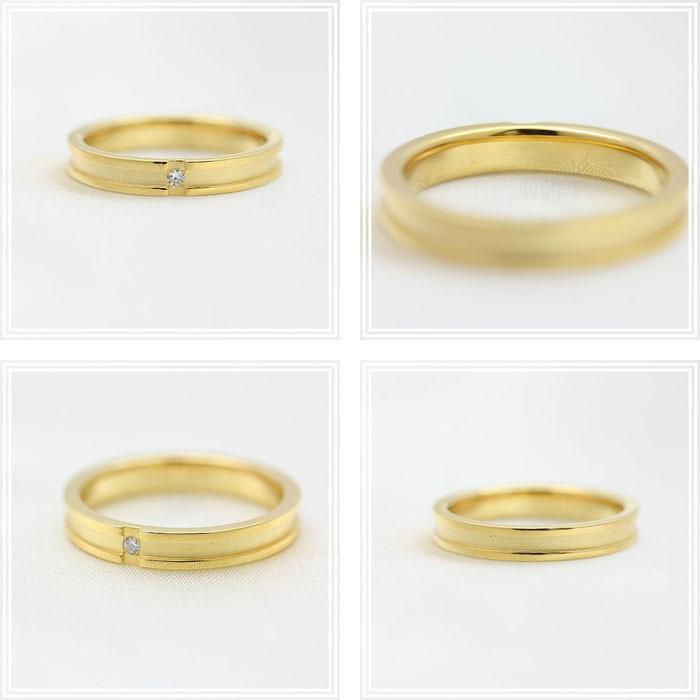 結婚指輪 ゴールド メンズ K18YG 刻印無料 ダイヤ 0.01ct クロス 十字 つや消し 指輪 ゴールドの画像