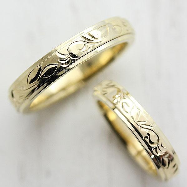 超人気 結婚指輪 ゴールド ペアリング K18イエローゴールド ハワイアンジュエリー 葉 蔦 手彫り彫刻 マリッジリング 海外最新 Www Kslcity Com My