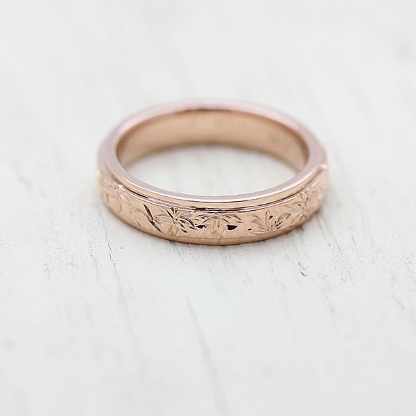 ハワイアンジュエリー 結婚指輪 レディース ピンクゴールド K18PG 刻印無料 桜 手彫り彫刻 指輪 マリッジリング 爆買の画像