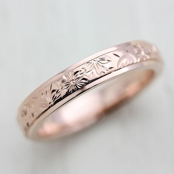 ハワイアンジュエリー ピンクゴールド K18PG 刻印無料 結婚指輪 マリッジリング メンズ 桜 手彫り彫刻 指輪(48048円)