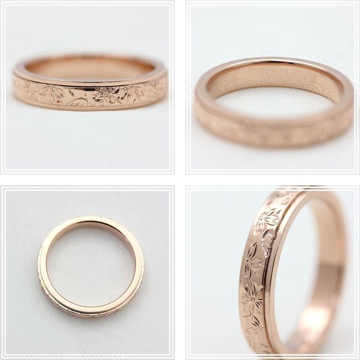 ハワイアンジュエリー ピンクゴールド K18PG 刻印無料 結婚指輪 マリッジリング メンズ 桜 手彫り彫刻 指輪 ブライダルアクセサリー