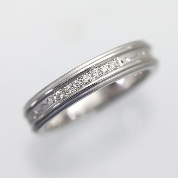 結婚指輪 マリッジリング 安い プラチナ レディースリング PT100 pt10％ ダイヤ 0.04ct まとめ留め 2本ライン 彫刻 つや消し指輪
