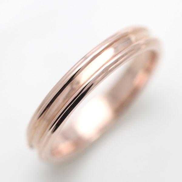 結婚指輪 ピンクゴールド レディース 単品 シンプル K18PG シンプルリング 2本ライン 鏡面 指輪