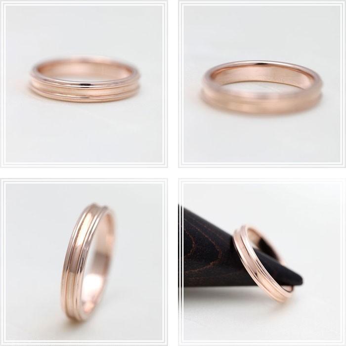 結婚指輪 ピンクゴールド メンズ K18PG 刻印無料 シンプルリング 2本ライン 鏡面 指輪 シンプルの画像