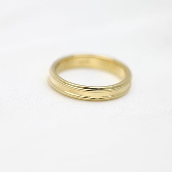 結婚指輪 ゴールド メンズ K18YG 刻印無料 シンプルリング 2本ライン 鏡面 指輪 シンプルの画像