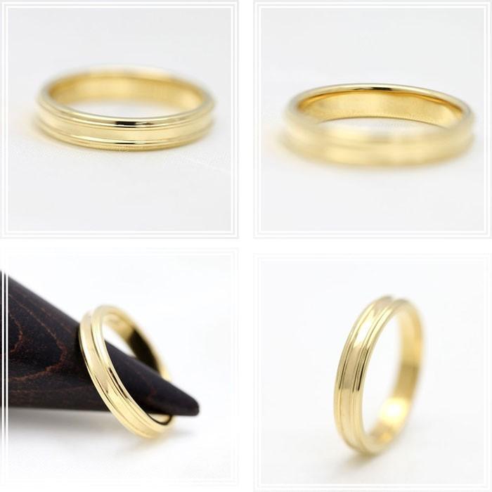 結婚指輪 ゴールド メンズ K18YG 刻印無料 シンプルリング 2本ライン 鏡面 指輪 シンプルの画像