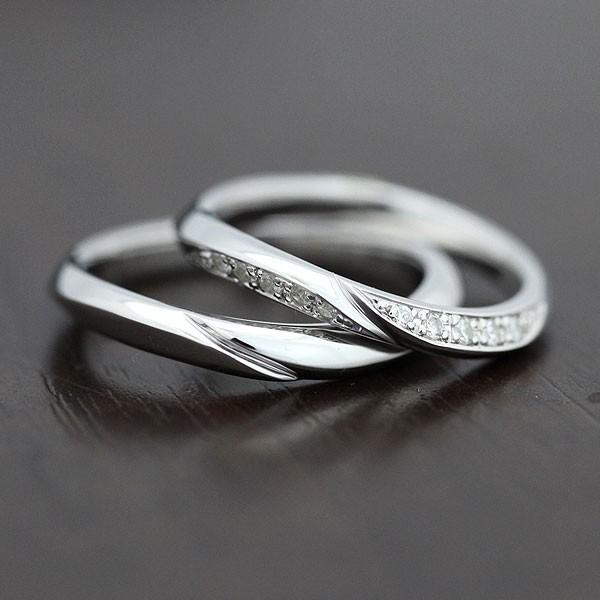 結婚指輪 ペアリング ホワイトゴールド K18WG ダイヤ 0.10ct ウェーブ 