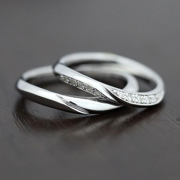 結婚指輪 プラチナ PT100 安い 刻印無料 ペアリング ダイヤ 0.10ct ウェーブ S字 ライン 指輪 マリッジリング クリスマス