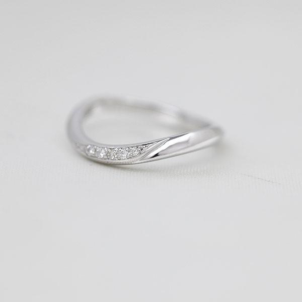 結婚指輪 ホワイトゴールド K10WG レディース 単品 ダイヤ 0.05ct ウェーブ S字 ライン 指輪 マリッジリング シンプル 爆買の画像