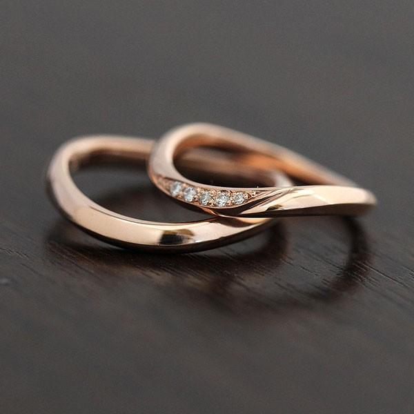 結婚指輪 マリッジリング ピンクゴールド ペアリング K10PG ダイヤ 0.05ct ウェーブ S字 ライン 指輪 シンプル カップル｜jewelry-may