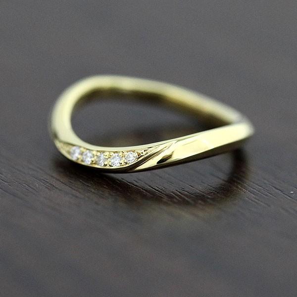 独特な K10YG レディース ゴールド 結婚指輪 刻印無料 プレゼント クリスマス マリッジリング 指輪 ライン S字 ウェーブ 0.05ct ダイヤ 指輪