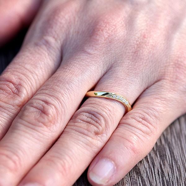 結婚指輪 ゴールド ペアリング K10YG ダイヤ 0.05ct ウェーブ S字 ライン 指輪 マリッジリング シンプル 爆買の画像
