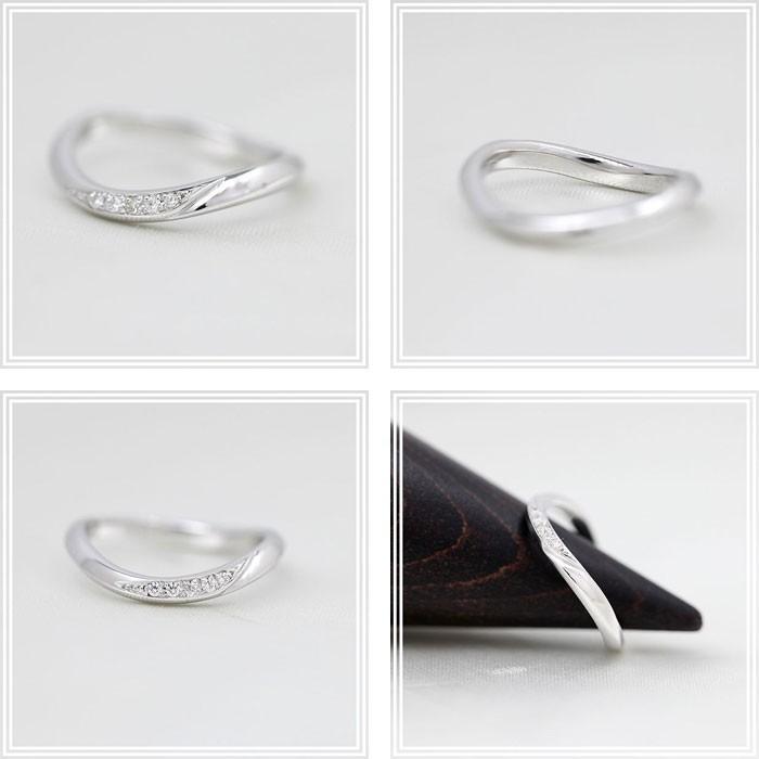 結婚指輪 ホワイトゴールド K18WG レディース 単品 ダイヤ 0.05ct ウェーブ S字 ライン 指輪 マリッジリング シンプル 爆買の画像