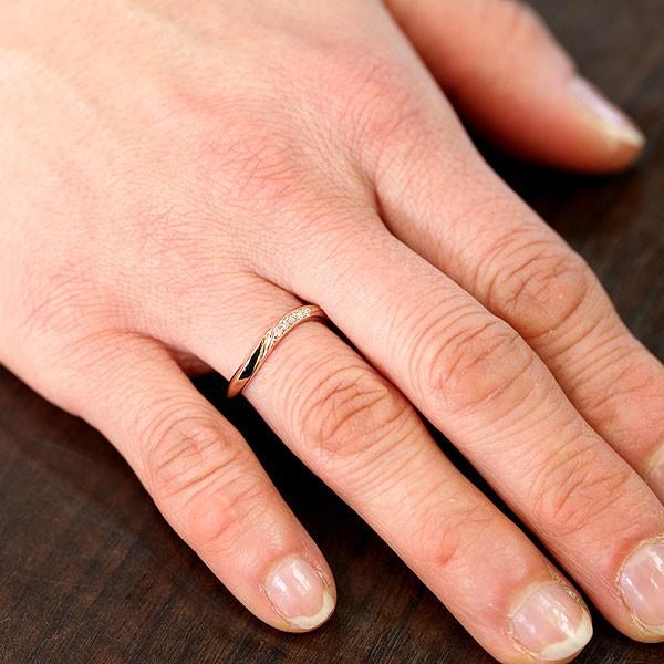 結婚指輪 ピンクゴールド K18PG レディース 単品 ダイヤ 0.05ct ウェーブ S字 ライン 指輪 マリッジリング シンプル 爆買の画像