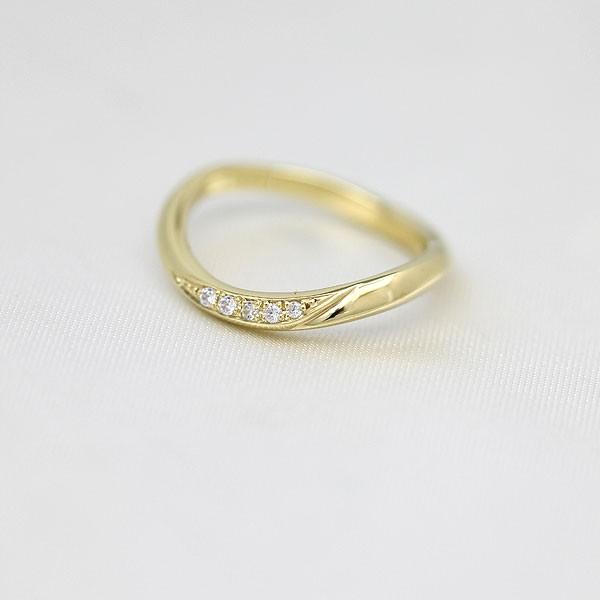 結婚指輪 ゴールド K18YG レディース 単品 ダイヤ 0.05ct ウェーブ S字 ライン 指輪 マリッジリング シンプル 爆買の画像
