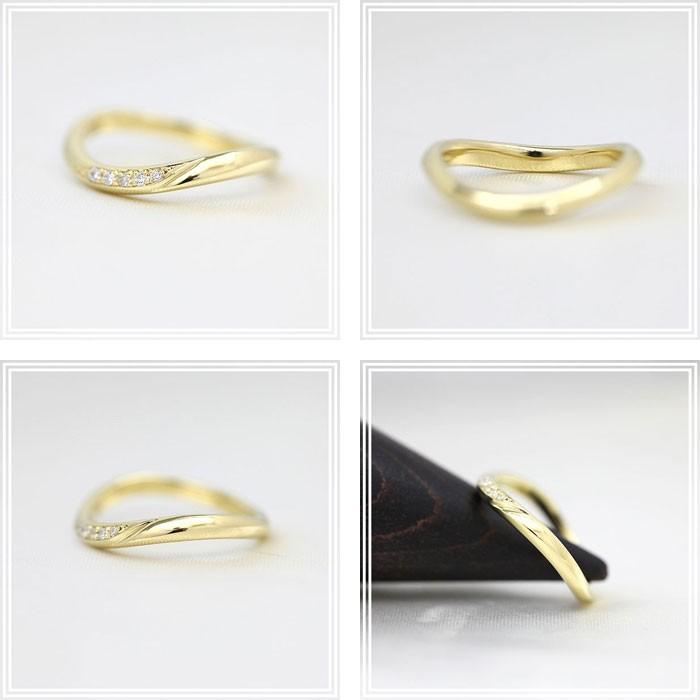 結婚指輪 ゴールド K18YG レディース 単品 ダイヤ 0.05ct ウェーブ S字 ライン 指輪 マリッジリング シンプル 爆買の画像