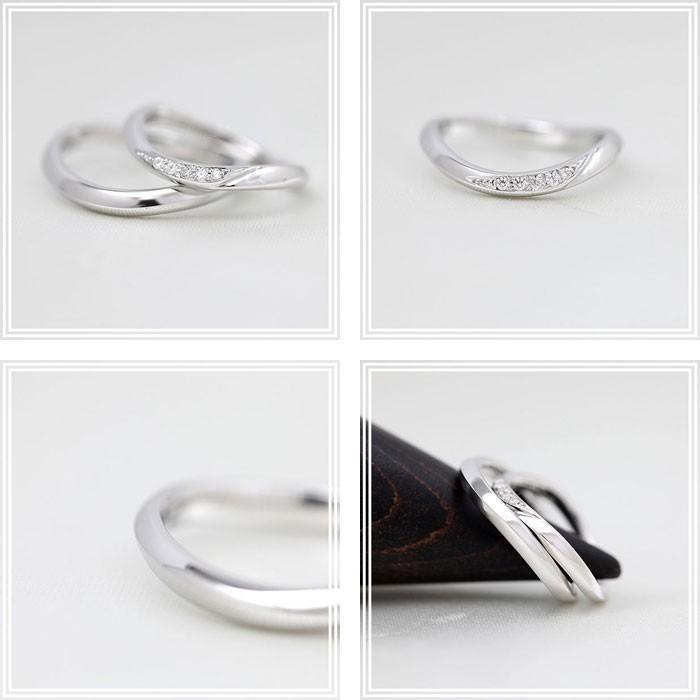 結婚指輪 安い プラチナ ペアリング PT100 pt10% ダイヤ 0.05ct ウェーブ S字 ライン 指輪 マリッジリング シンプル 爆買の画像