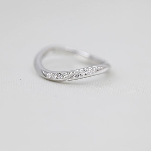 結婚指輪 ホワイトゴールド K10WG レディース 単品 ダイヤ 0.07ct ウェーブ S字 ライン 指輪 マリッジリング シンプル 爆買の画像