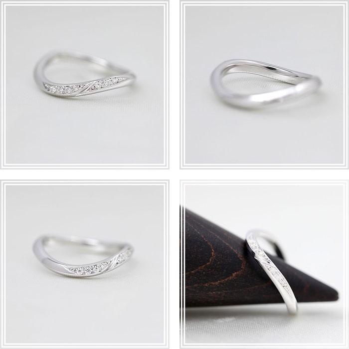 結婚指輪 ホワイトゴールド K10WG レディース 単品 ダイヤ 0.07ct ウェーブ S字 ライン 指輪 マリッジリング シンプル 爆買の画像