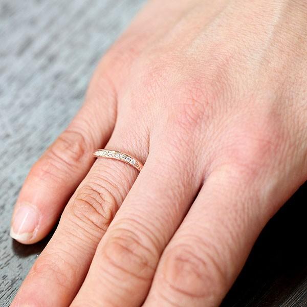 結婚指輪 ピンクゴールド ペアリング K10PG ダイヤ 0.07ct ウェーブ S字 ライン 指輪 マリッジリング シンプル 爆買の画像