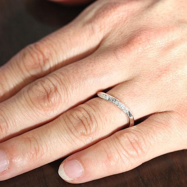 結婚指輪 ホワイトゴールド ペアリング K10WG ダイヤ 0.07ct ウェーブ S字 ライン 指輪 マリッジリング シンプル 爆買の画像