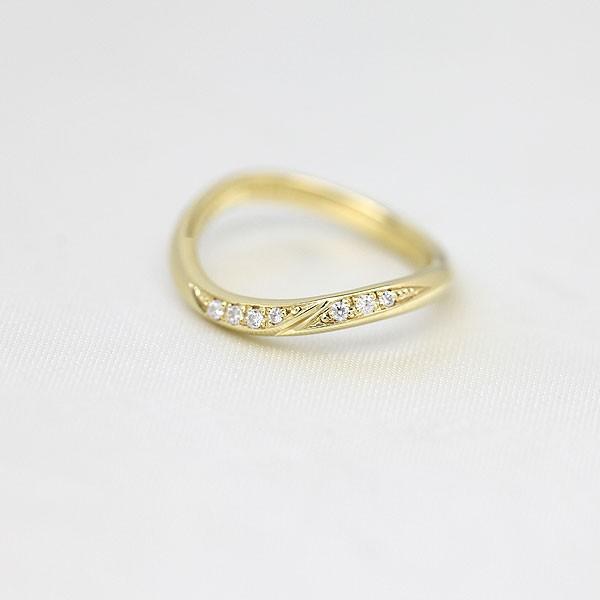 結婚指輪 ゴールド K10YG レディース 単品 ダイヤ 0.07ct ウェーブ S字 ライン 指輪 マリッジリング シンプル 爆買の画像
