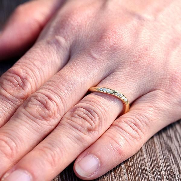 結婚指輪 ゴールド K10YG レディース 単品 ダイヤ 0.07ct ウェーブ S字 ライン 指輪 マリッジリング シンプル 爆買の画像