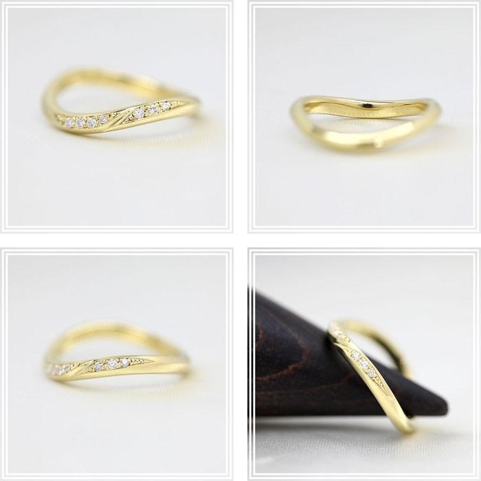 結婚指輪 ゴールド K18YG レディース 単品 ダイヤ 0.07ct ウェーブ S字 ライン 指輪 マリッジリング シンプル 爆買の画像