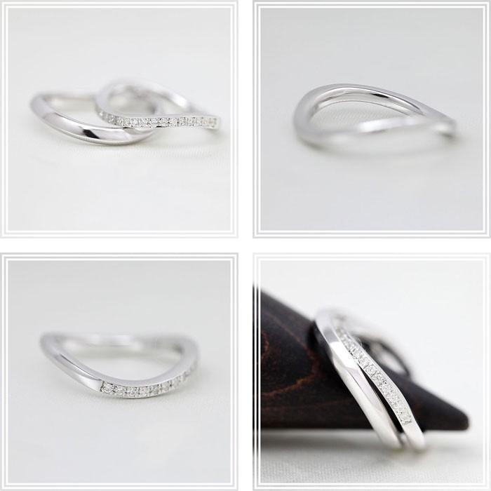 結婚指輪 安い プラチナ ペアリング PT100 pt10% ダイヤ 0.18ct ハーフエタニティ ウェーブ S字 細身 華奢 指輪 マリッジリング 爆買の画像