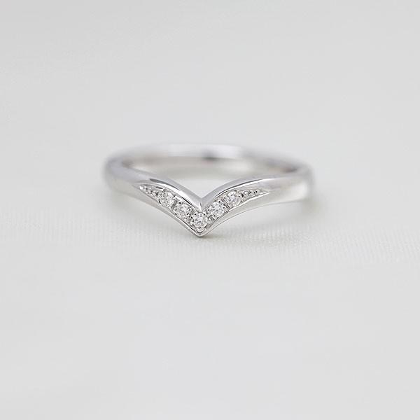 結婚指輪 ホワイトゴールド K10WG レディース 単品 ダイヤ 0.05ct V字 