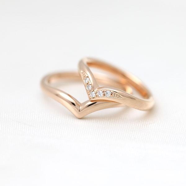 結婚指輪 ピンクゴールド ペアリング K10PG ダイヤ 0.05ct V字 指輪 マリッジリング シンプル 爆買の画像