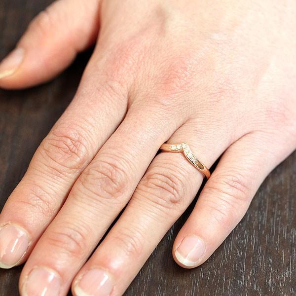 結婚指輪 ピンクゴールド ペアリング K10PG ダイヤ 0.05ct V字 指輪 マリッジリング シンプル 爆買の画像