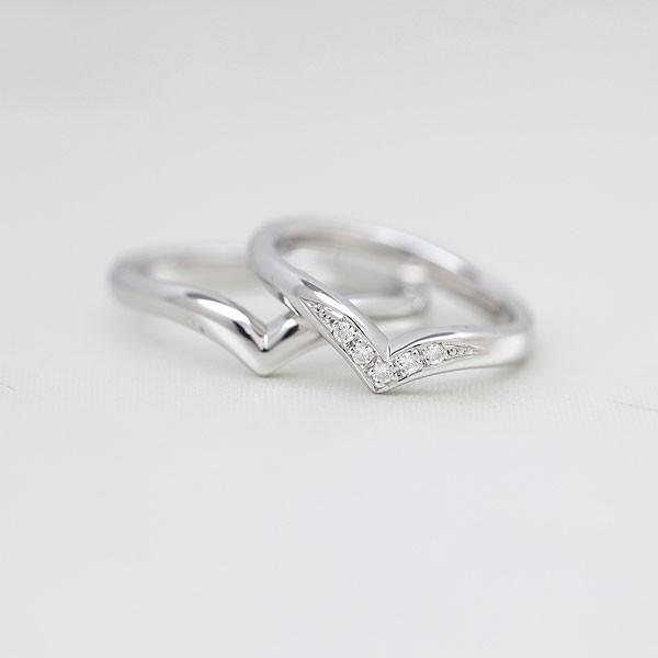 結婚指輪 ホワイトゴールド ペアリング K10WG ダイヤ 0.05ct V字 指輪 マリッジリング シンプル 爆買の画像