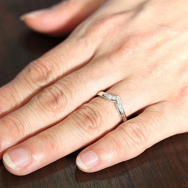 結婚指輪 ホワイトゴールド ペアリング K10WG ダイヤ 0.05ct V字 指輪 マリッジリング シンプル 爆買の画像