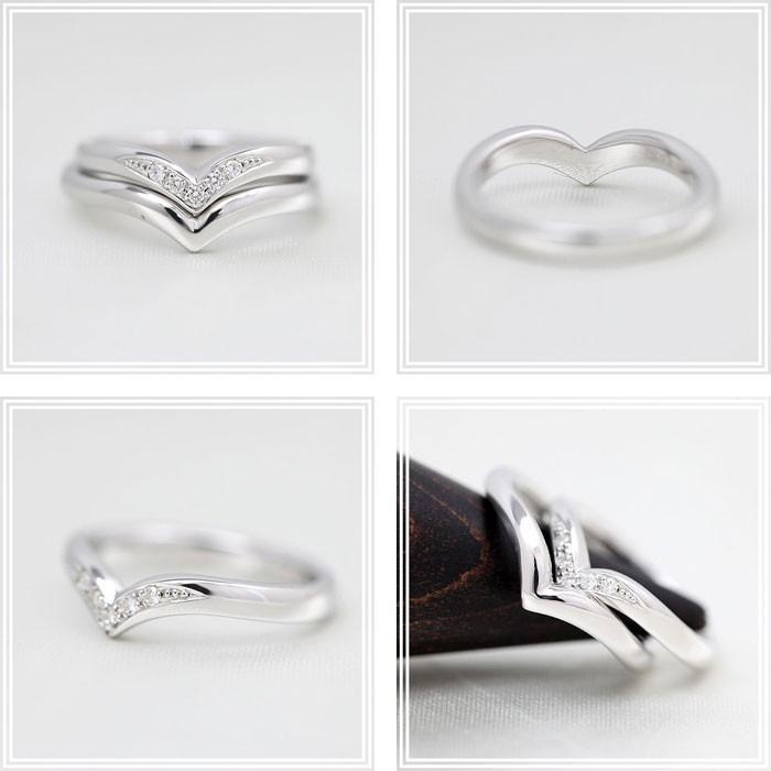 結婚指輪 ホワイトゴールド ペアリング K10WG ダイヤ 0.05ct V字 指輪 マリッジリング シンプル 爆買の画像