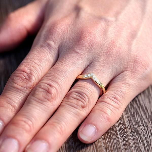 結婚指輪 ゴールド ペアリング K10YG ダイヤ 0.05ct V字 指輪 マリッジリング シンプル 爆買の画像