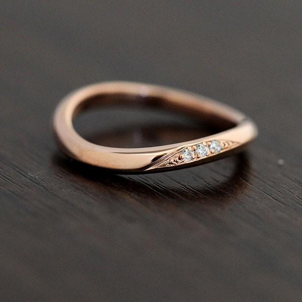 結婚指輪 ピンクゴールド K10PG レディース 単品 ダイヤ 0.03ct ウェーブ S字 ハーフライン 指輪 シンプル