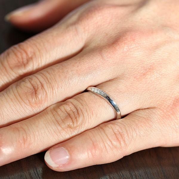 結婚指輪 ホワイトゴールド ペアリング K10WG ダイヤ 0.03ct ウェーブ S字 ハーフライン 指輪 マリッジリング 爆買の画像