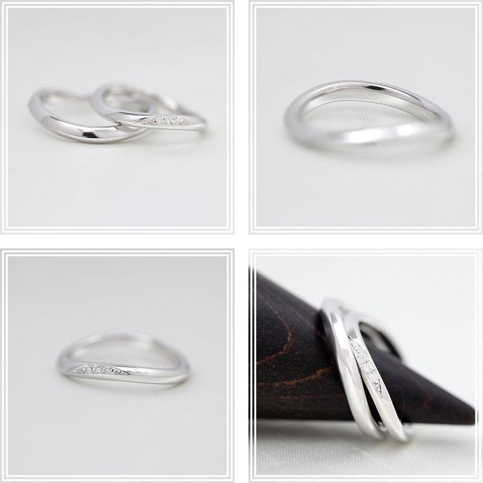 結婚指輪 ホワイトゴールド ペアリング K10WG ダイヤ 0.03ct ウェーブ S字 ハーフライン 指輪 マリッジリング 爆買の画像