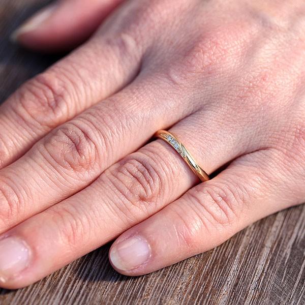 結婚指輪 ゴールド ペアリング K10YG ダイヤ 0.03ct ウェーブ S字 ハーフライン 指輪 マリッジリング 爆買の画像