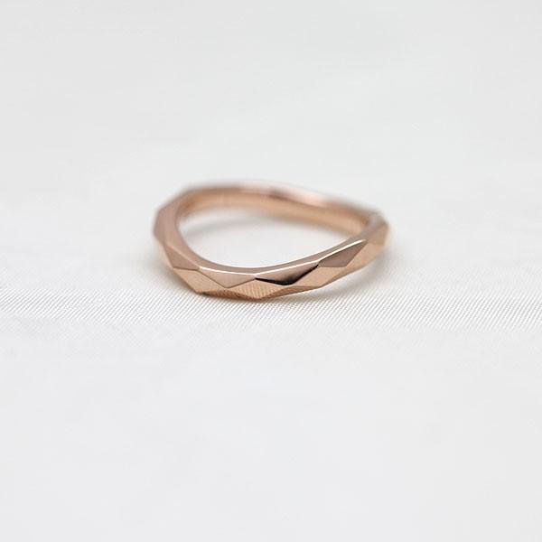 結婚指輪 ピンクゴールド K18PG レディース 単品 ウェーブ S字 ミラーカット 指輪 マリッジリング シンプル  シンプル 爆買の画像