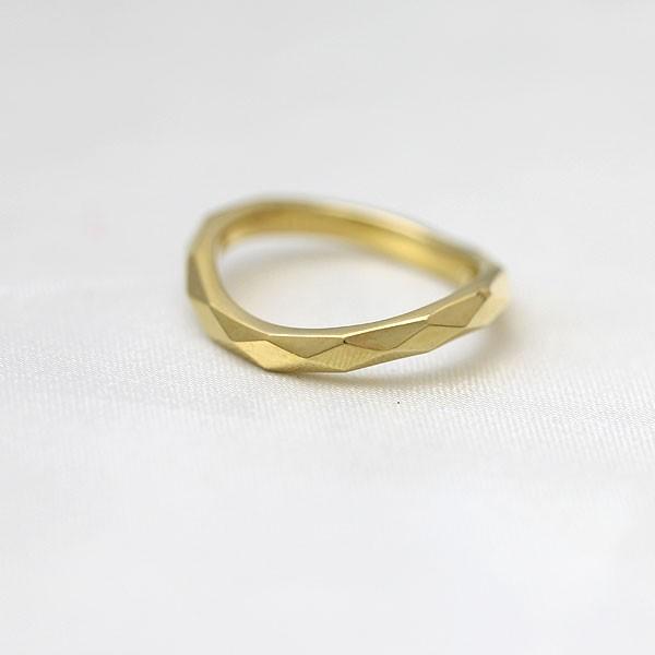 結婚指輪 ゴールド K18YG レディース 単品 ウェーブ S字 ミラーカット 指輪 マリッジリング シンプル  シンプル 爆買の画像