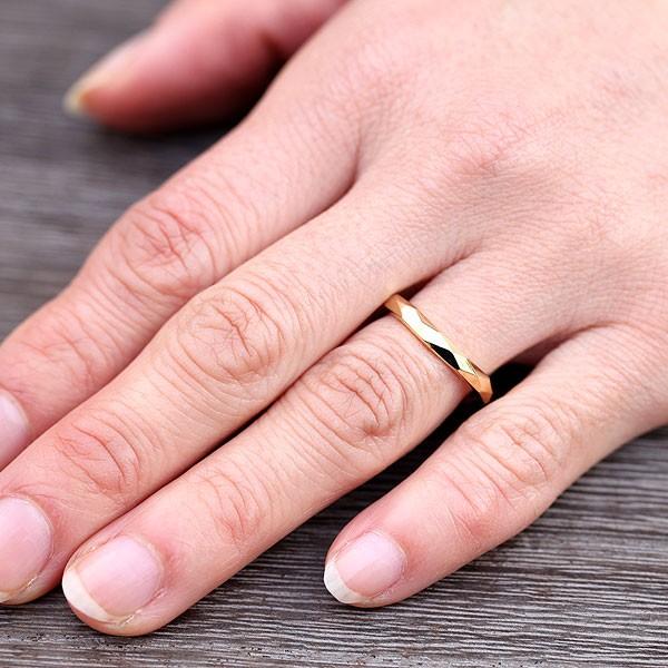 結婚指輪 ゴールド K18YG レディース 単品 ウェーブ S字 ミラーカット 指輪 マリッジリング シンプル  シンプル 爆買の画像