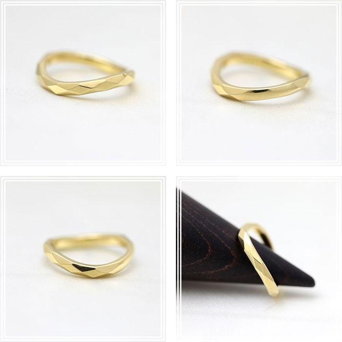 結婚指輪 ゴールド K18YG レディース 単品 ウェーブ S字 ミラーカット 指輪 マリッジリング シンプル  シンプル 爆買の画像