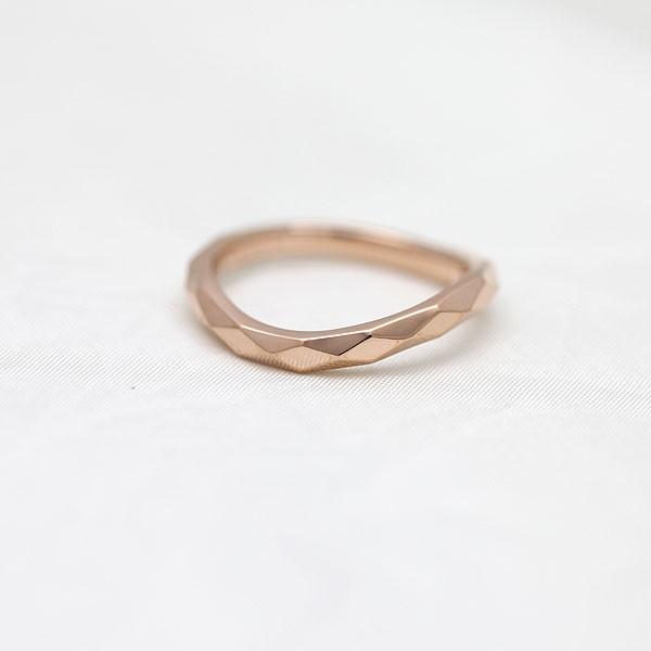 結婚指輪 ピンクゴールド メンズ K18PG 刻印無料 ウェーブ S字 ミラーカット 指輪 マリッジリング シンプル 爆買の画像