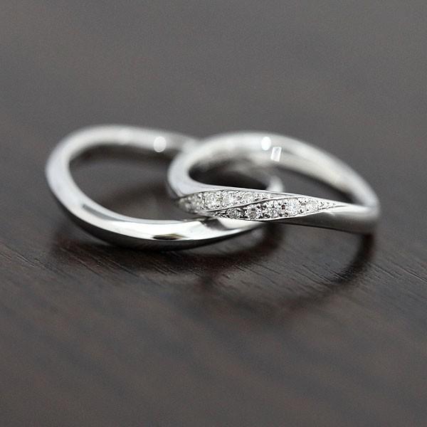 結婚指輪 マリッジリング ホワイトゴールド ペアリング K18WG ダイヤ 0.10ct ウェーブ S字 2列 指輪｜jewelry-may