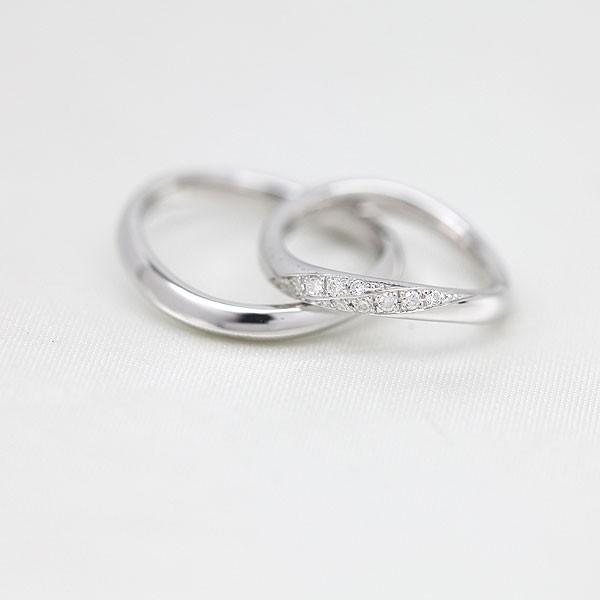結婚指輪 マリッジリング ホワイトゴールド ペアリング K18WG ダイヤ 0.10ct ウェーブ S字 2列 指輪｜jewelry-may｜02
